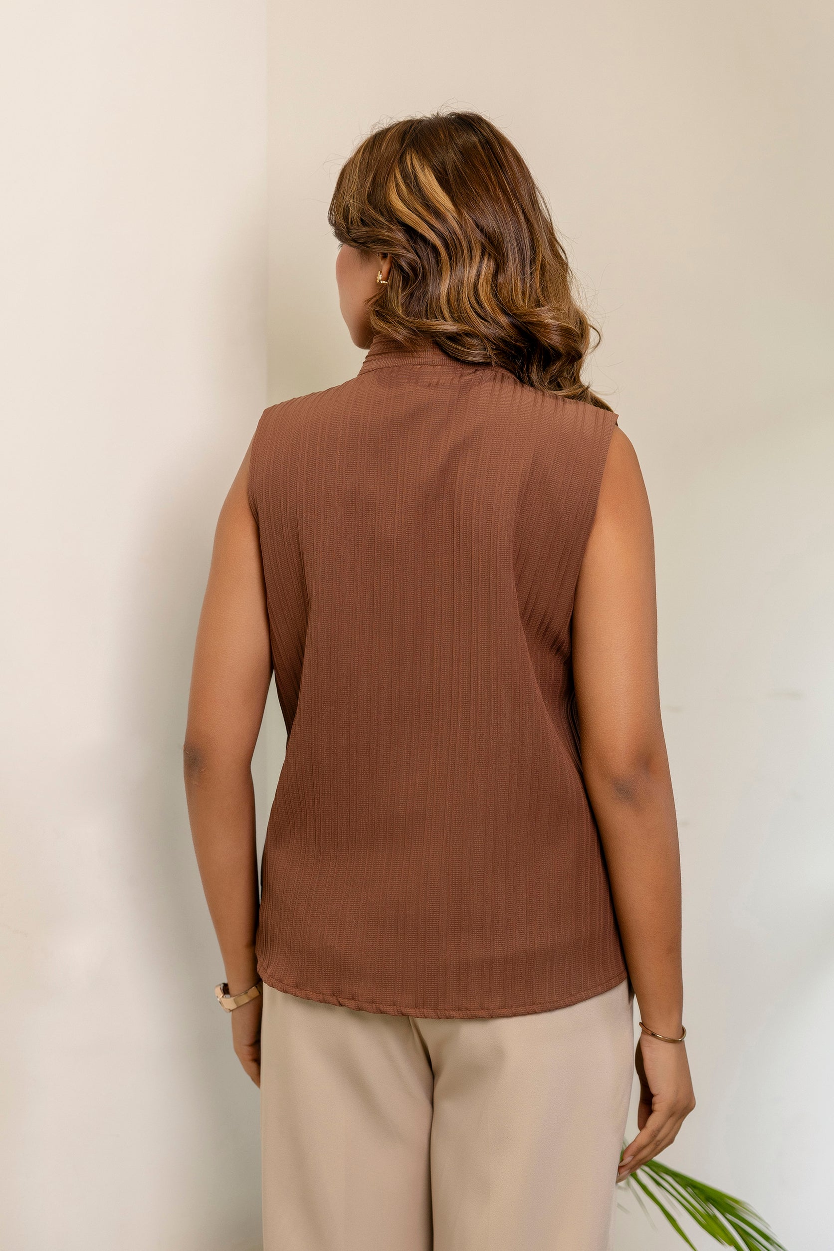 Brown Stripe Top with Bow Tie
