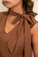 Brown Stripe Top with Bow Tie