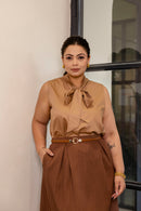 Brown Top with Bow Tie